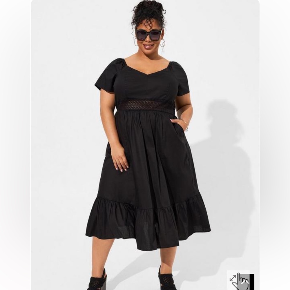 Midi Poplin Sheer Waist Dress